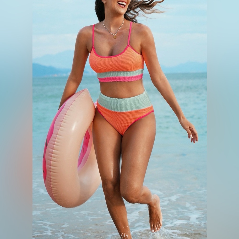 Colorblock Ribbed Two-Piece Bikini Set  - NWOT - S